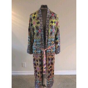 Zara Kimono Robe XS Wild Print Patchwork Midi Open Front with Tie Satin Lining